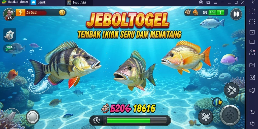 Tampilan gameplay seru di JEBOLTOGEL saat menembak ikan.