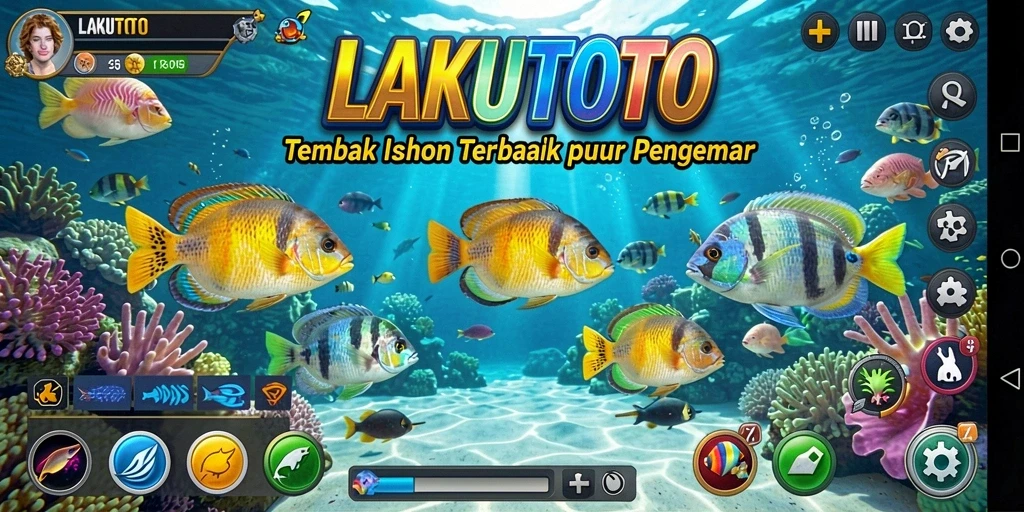 Screenshot LAKUTOTO menampilkan aksi seru menembak ikan di lautan.