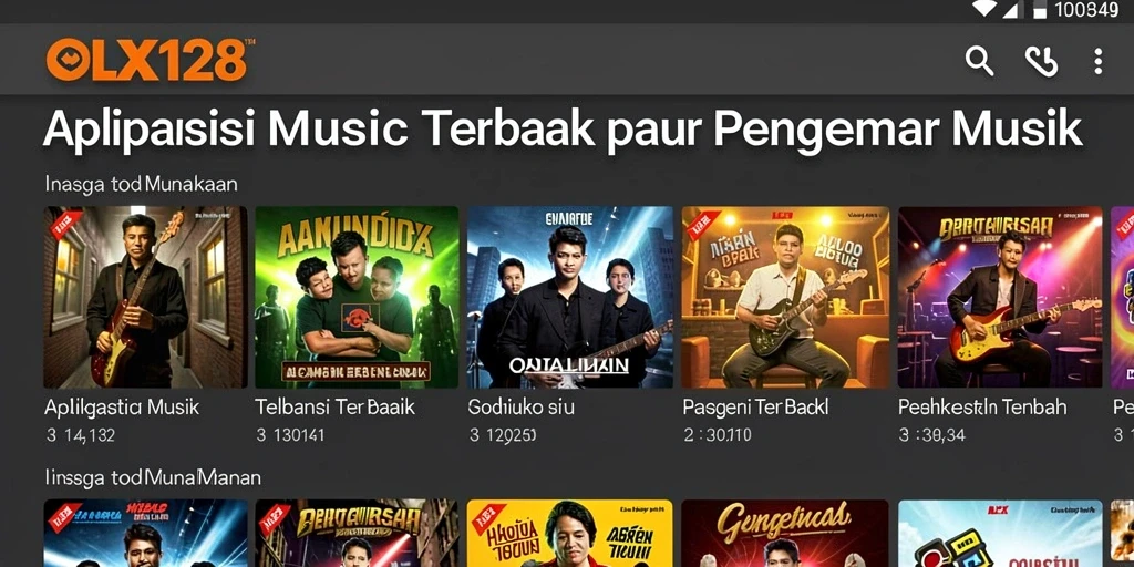 Tampilan screenshot utama OLX128 menunjukkan pengguna menikmati musik dengan antarmuka yang menarik.