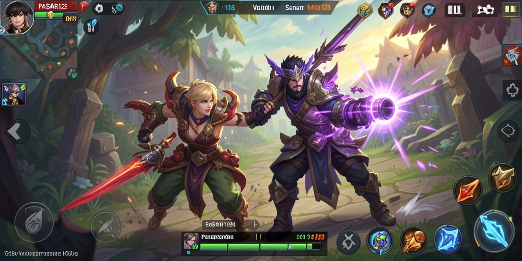 Gameplay seru di PASAR123 memperlihatkan aksi pertarungan tim.