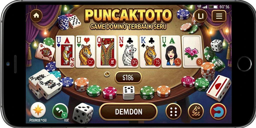 Tampilan gameplay seru di PUNCAKTOTO dengan kartu domino.
