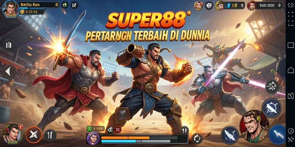Screenshot gameplay SUPER88 menampilkan pertarungan epik di medan perang.