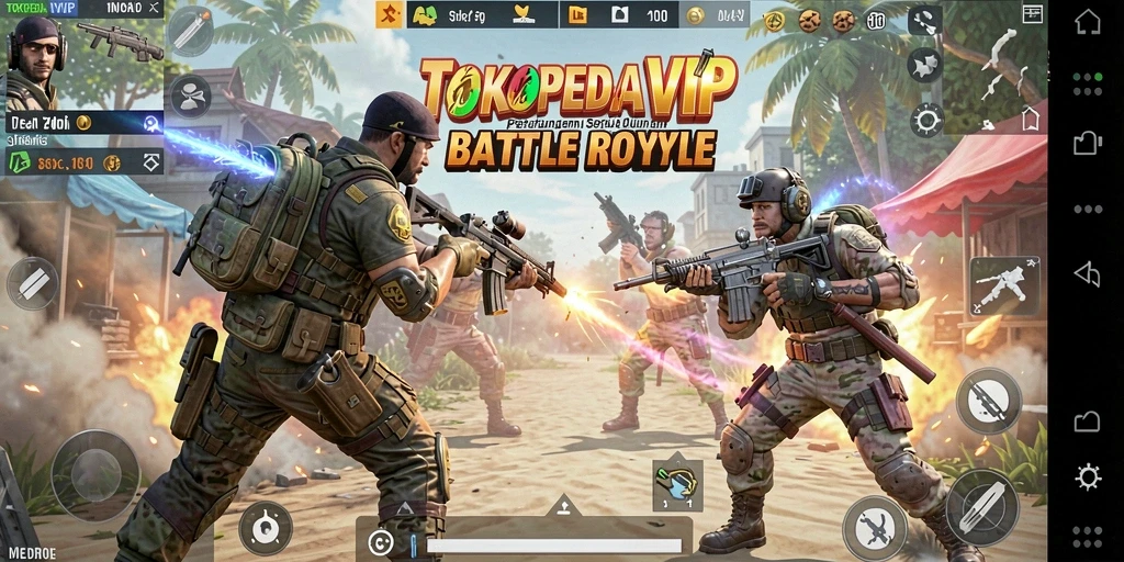 Tangkapan layar gameplay TOKOPEDIAVIP dalam pertarungan Battle Royale.
