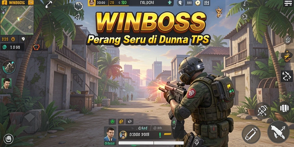 Screenshot gameplay WINBOSS menampilkan aksi seru di medan perang TPS.
